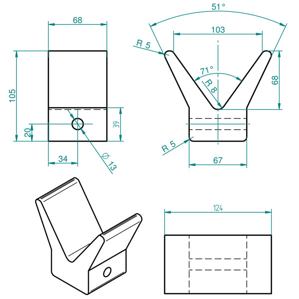 Stævnstøtte blå 67mm hul ø13mm