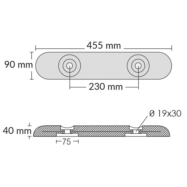 1852 Zink til Fairline 455x90x40mm 7.00kg