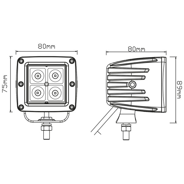 1852 dækslys 10-30Vdc, 12W LED, Flood, 1080lm, 80x75x82mm