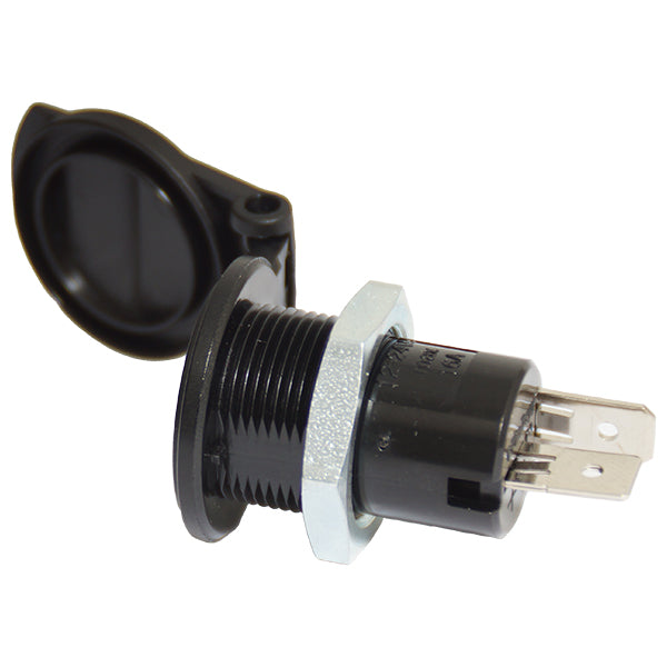 Indbygnings stik lille med beskyttelsesdæksel 12/24V 16amp