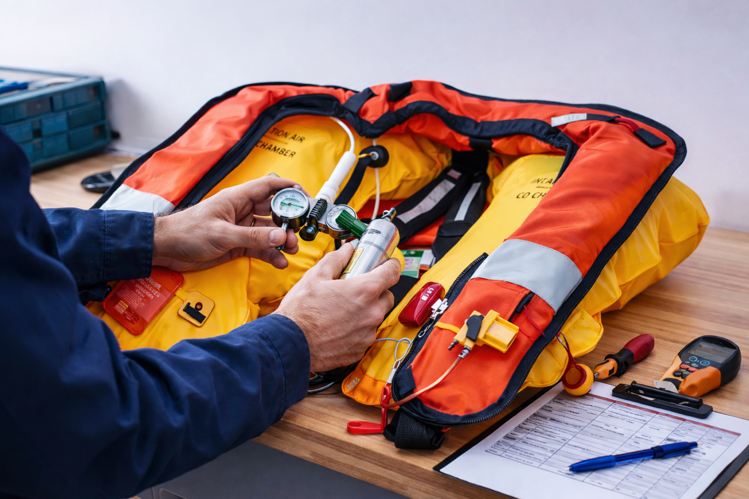 Service af oppustelig redningsvest (kræver indlevering)