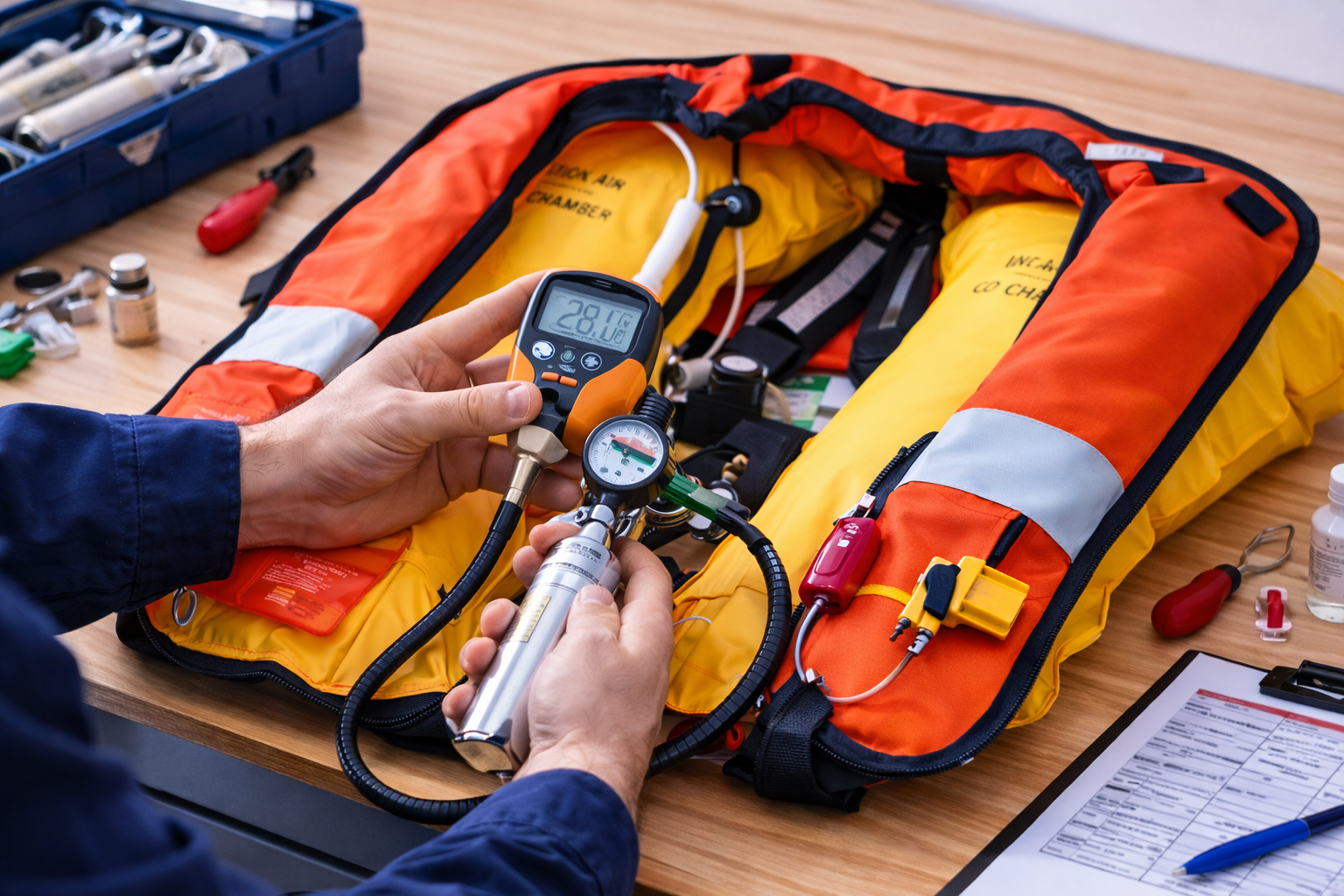 Service af oppustelig redningsvest (kræver indlevering)