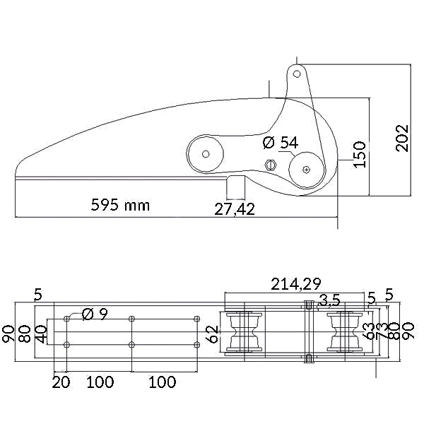 1852 Ankerrulle AISI 316 max. 30kg anker L-595mm