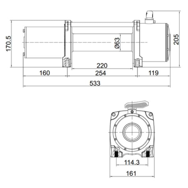 Rock RES9500 el-trailerspil 12V 4,9HK (3,6Kw) 4313 kg m/tov