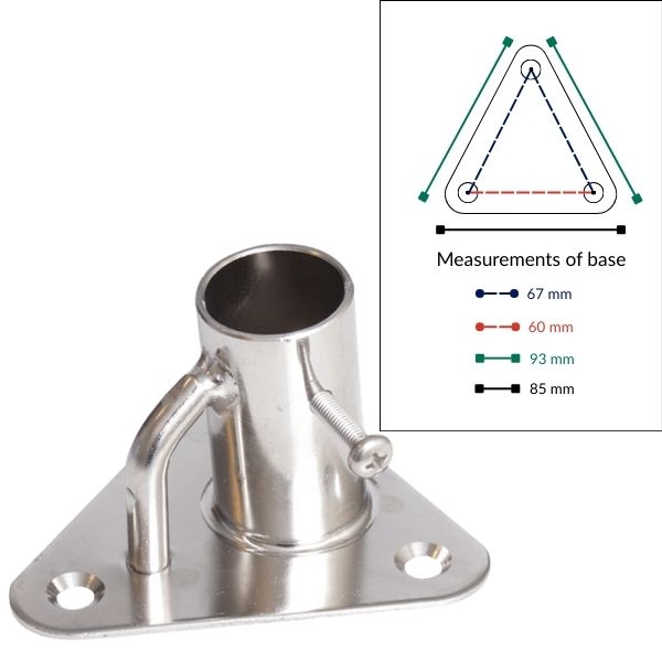 Scepterfod trekantet 84° Ø25,4mm Base 85 x 85mm
