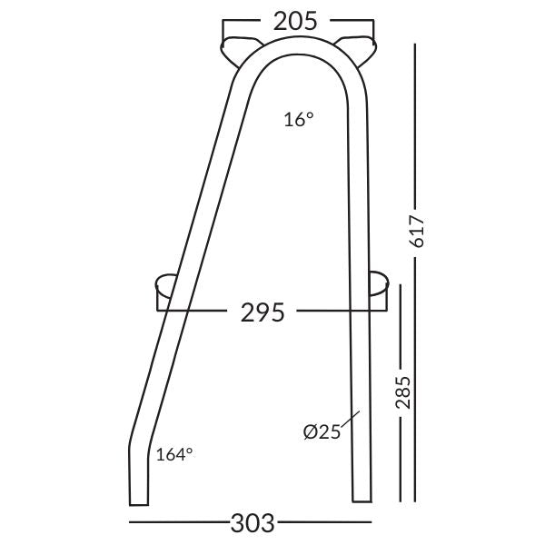 Søgelænderbøjle 610mm - Ø25mm