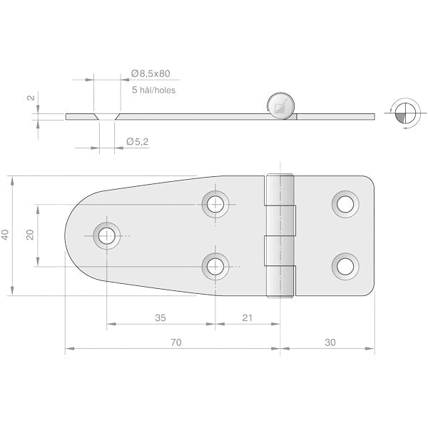 Roca hængsel 100x40mm AISI 316