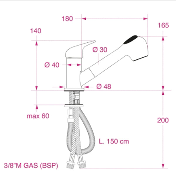 Blandingsbatteri lille med brus flow/spray knap