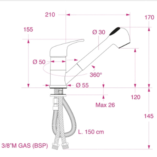 Blandingsbatteri stor med brus flow/spray knap