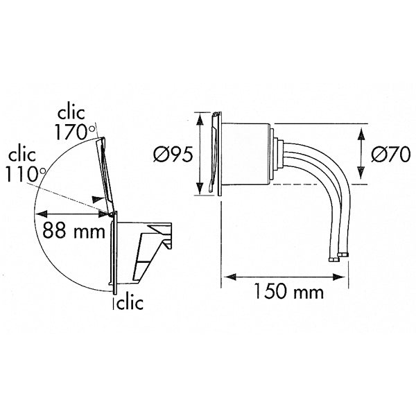 Bruser med 3m slange til indbygning med krom dæksel