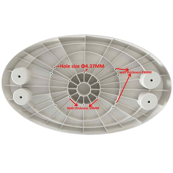 Bordplade af hvid ABS 77 x 46cm med 4 kop/flaske holder