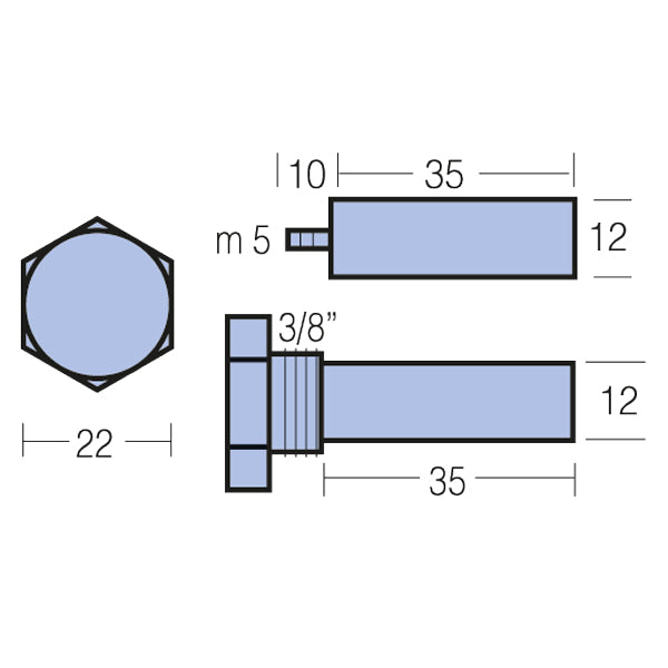 Tecnoseal Bukh motorzink komplet zink:12x35 M5 møtrik: 3/8