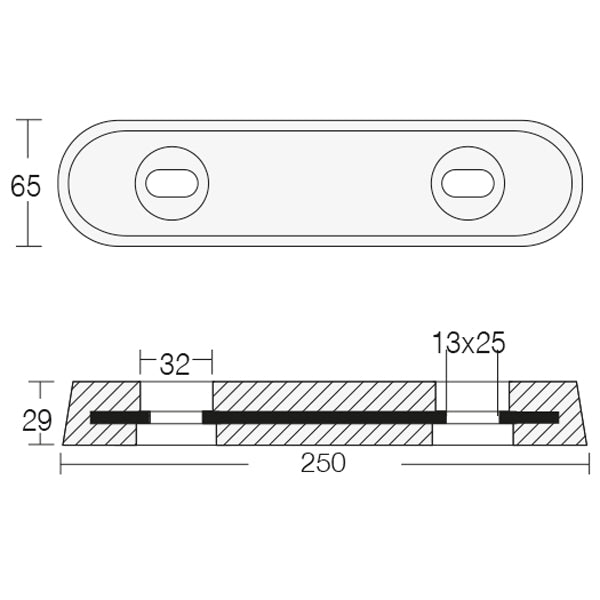 Tecnoseal zink til vetus 29 x 63 x 250mm