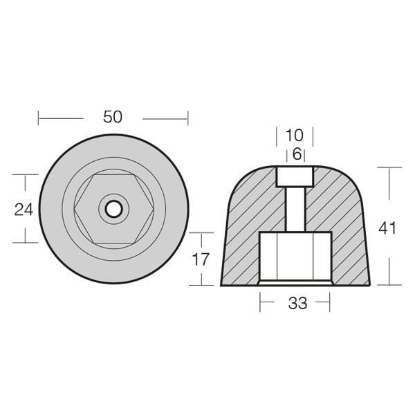 1852 Zinkanode Vetus bovpropel serie Ø50
