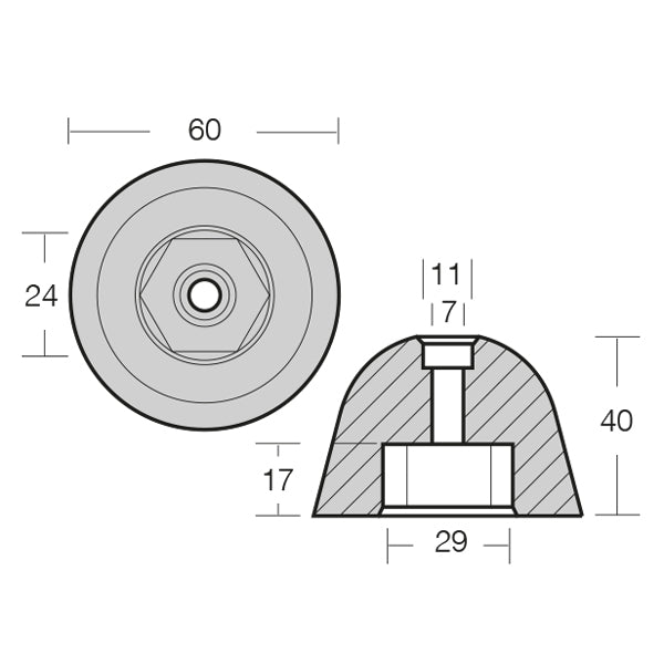 1852 Zinkanode Vetus bovpropel serie Ø60