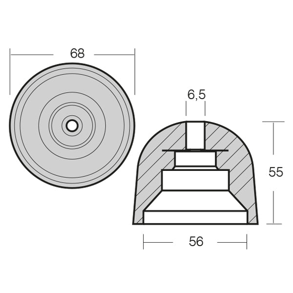 1852 Zinkanode Vetus bovpropel serie Ø68