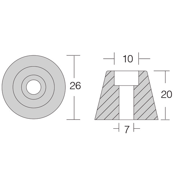 1852 Zinkanode sidepower (61180) ældre 4 & 6hk 3-blad