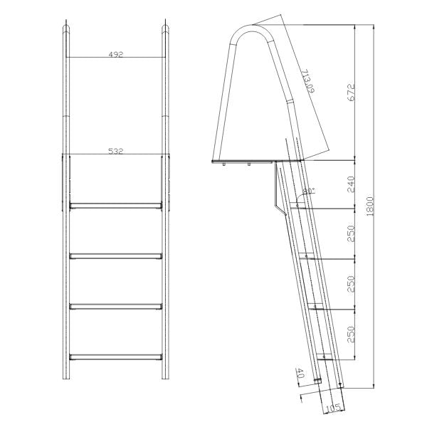 Brostige 4 trin varmgalvaniseret længde 190cm bredde 49cm