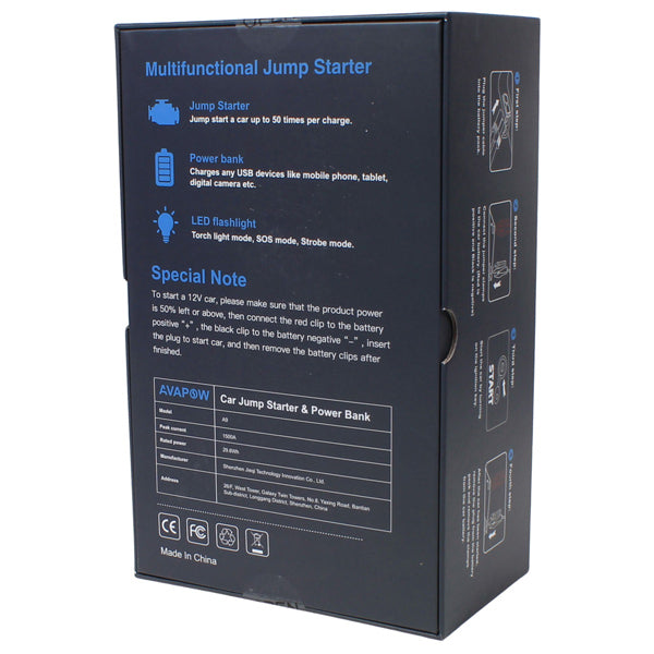 Avapow A9 jump starter 12V, peak 1500Amp