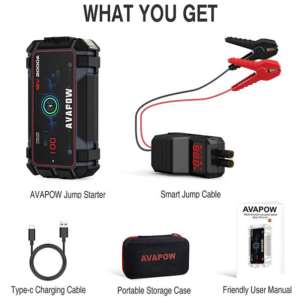 Avapow A9 Plus jump starter 12V, 2000Amp leveres med taske
