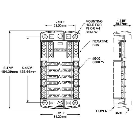 Blue Sea Sikringsboks 12 Stk med minus