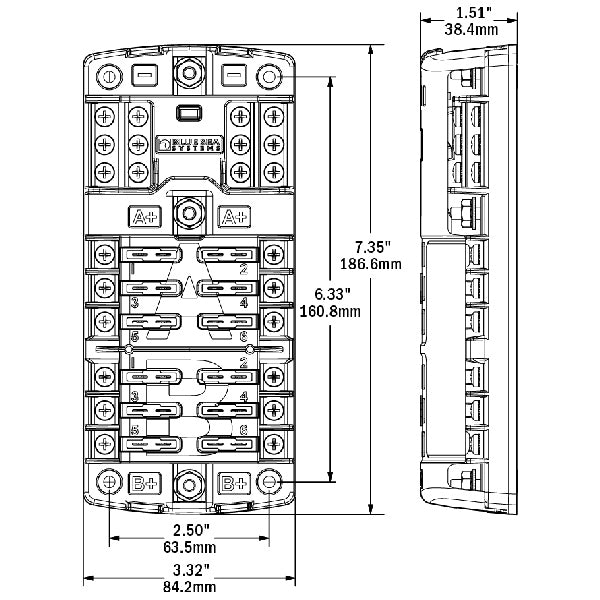 Blue Sea Sikringsholder, 2X6 Sikringer