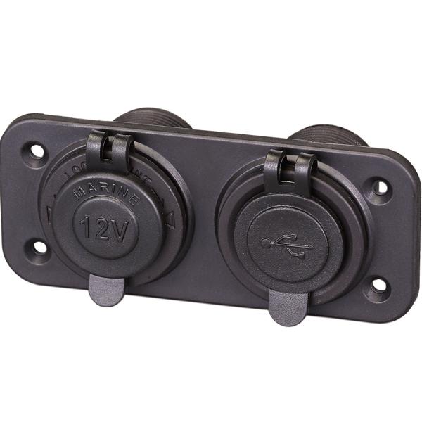 1852 Panel 12V m/dobbel usb(1&2,1amp) & cigaret stik IP65