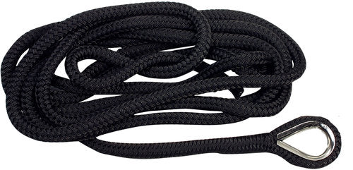 1852 Dockline fortøjning dobbelt flettet med kovs, sort, 4 m