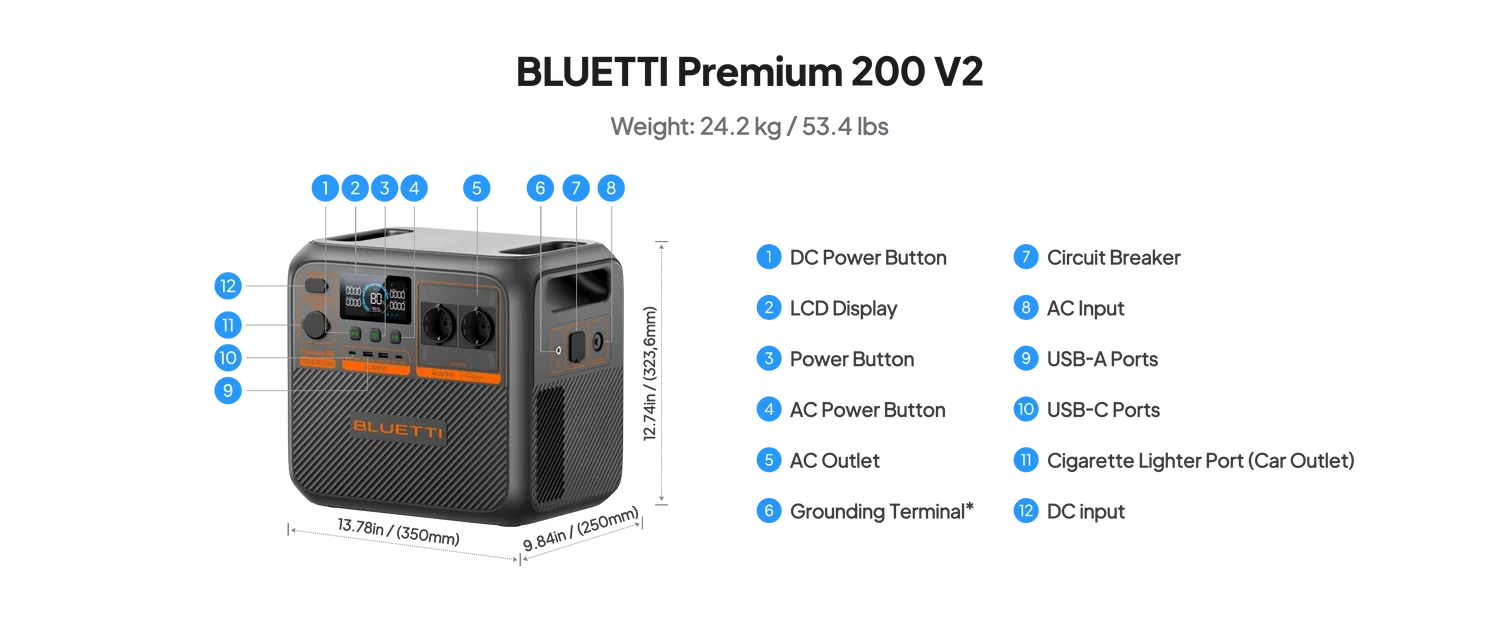 BLUETTI Premium 200 V2 Portable Power Station | 2.700W 2.073,6Wh