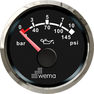 Wema Olie tryk instrument 10 bar NMEA2000 Sort RF