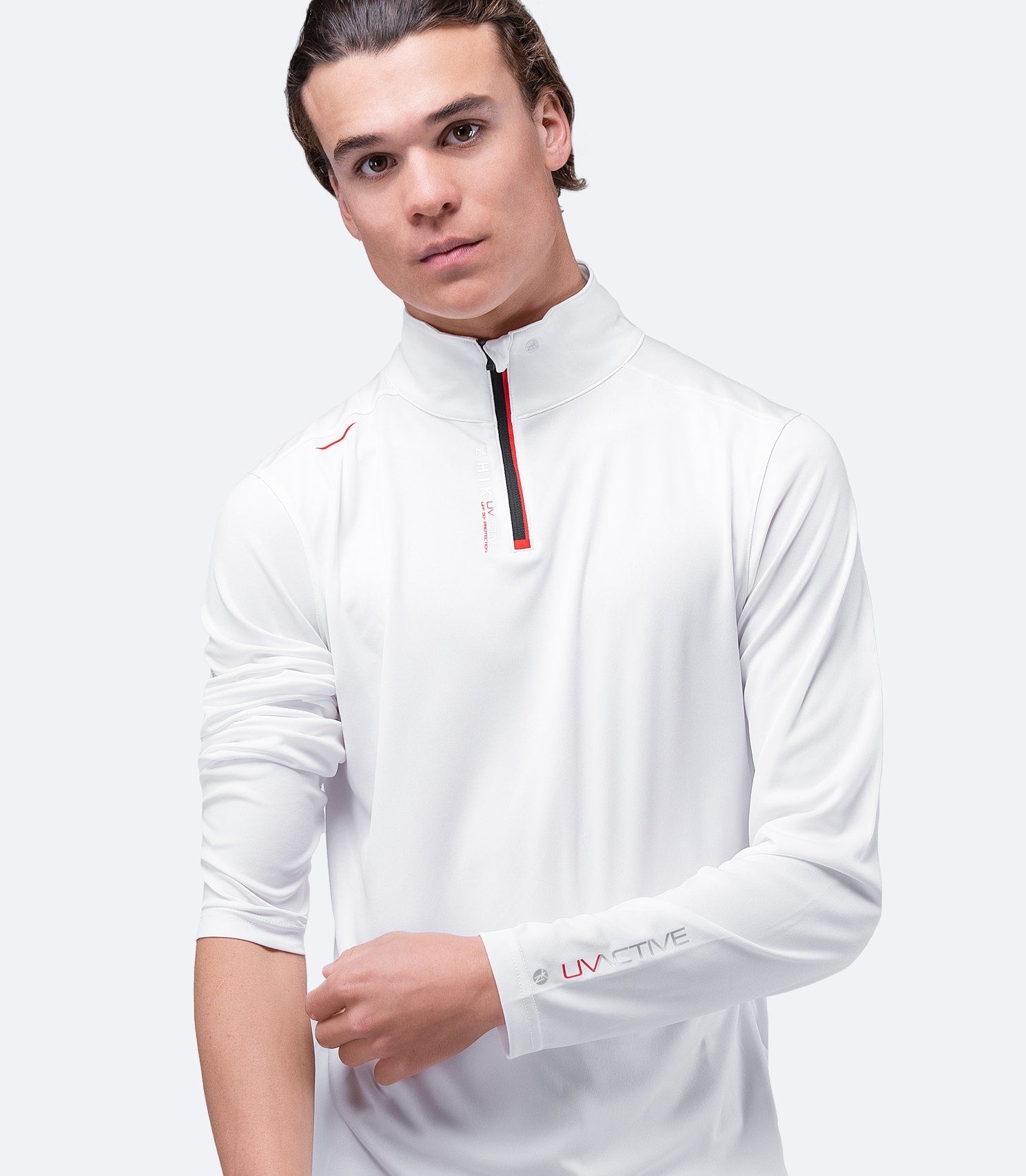 Mens UVActive High Collar 1/4 Zip Top - White