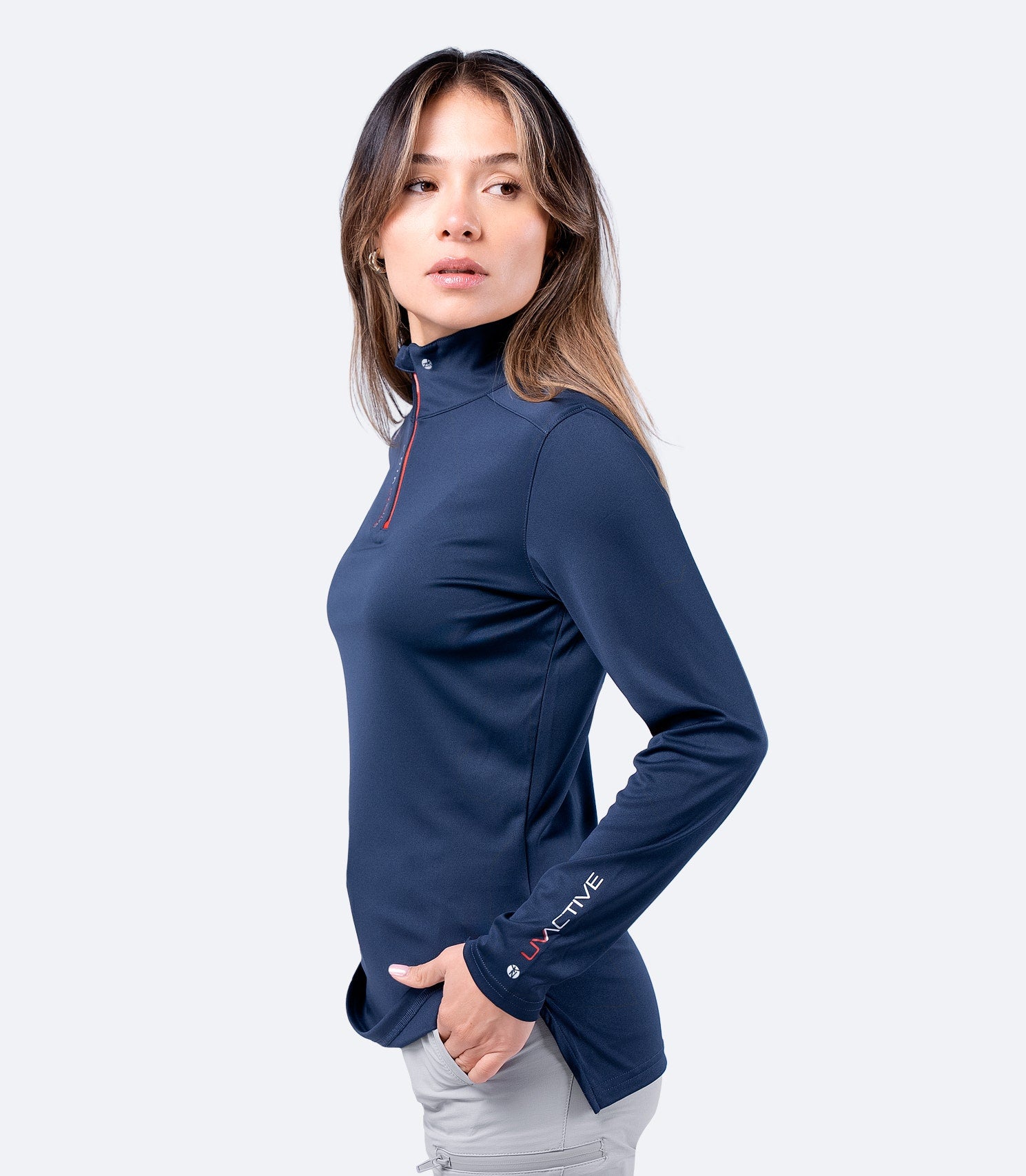 Womens UVActive High Collar 1/4 Zip Top - Navy