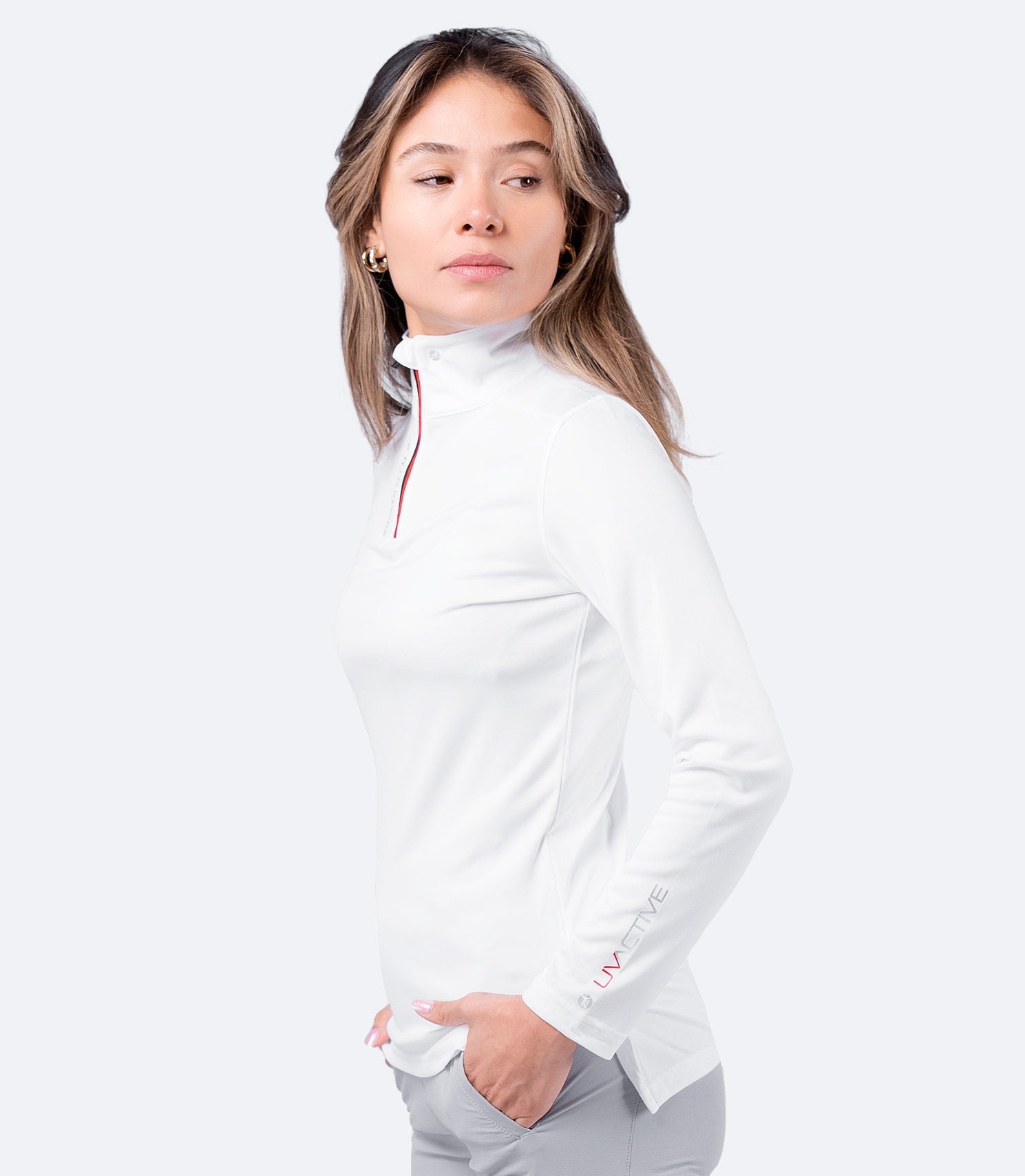 Womens UVActive High Collar 1/4 Zip Top - White