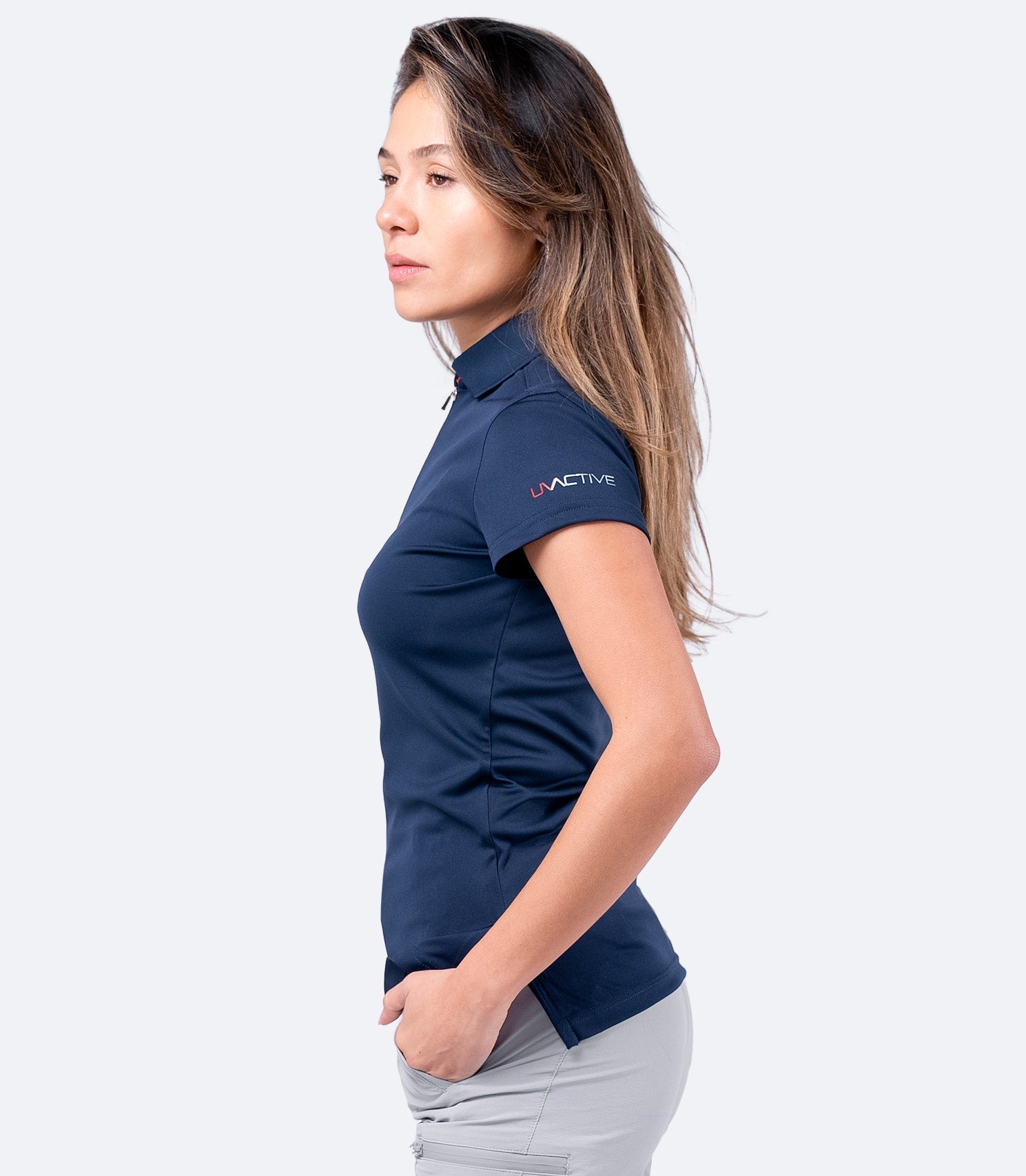 Womens UVActive Zip Sports Polo - Navy