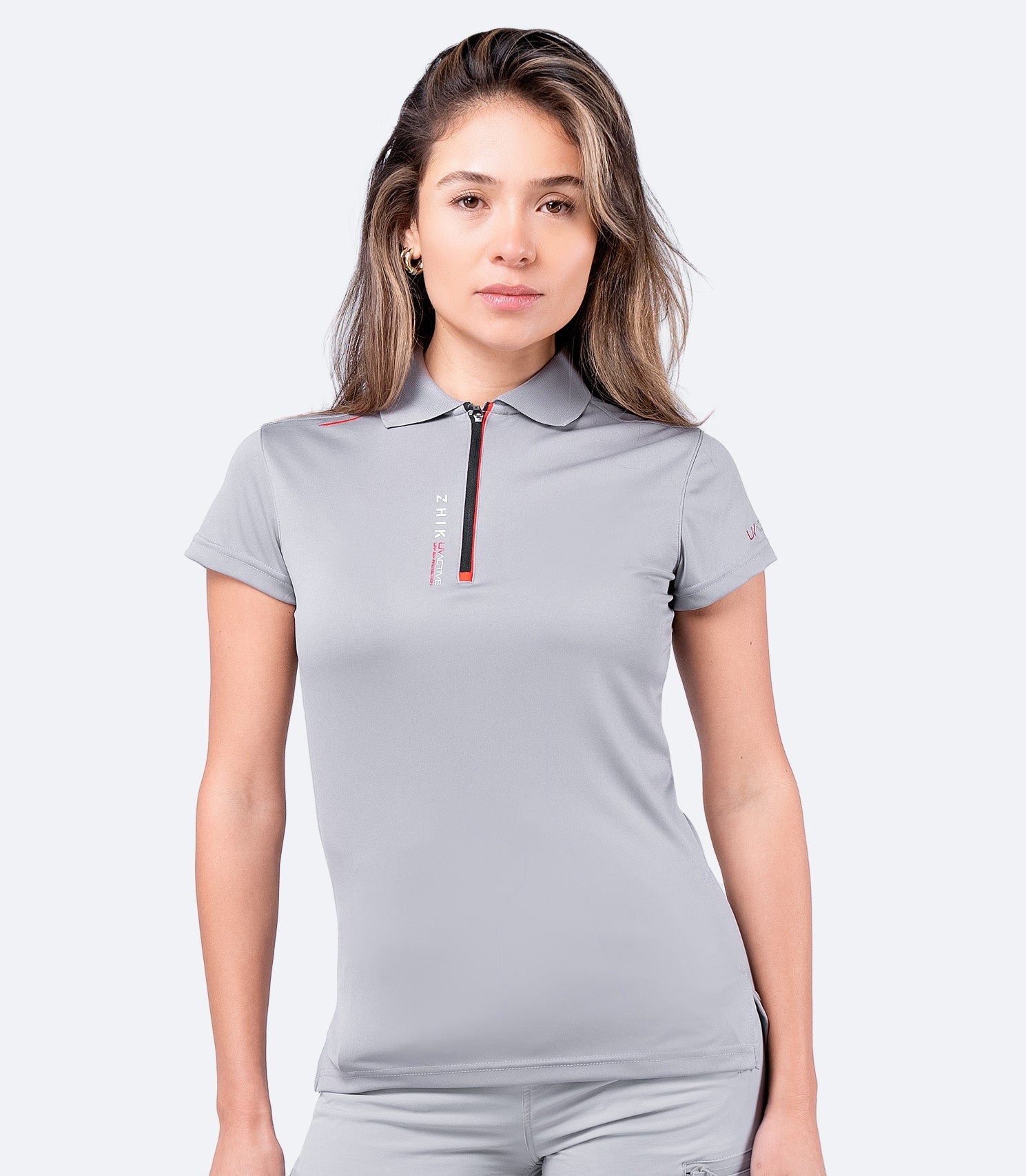 Womens UVActive Zip Sports Polo - Grey