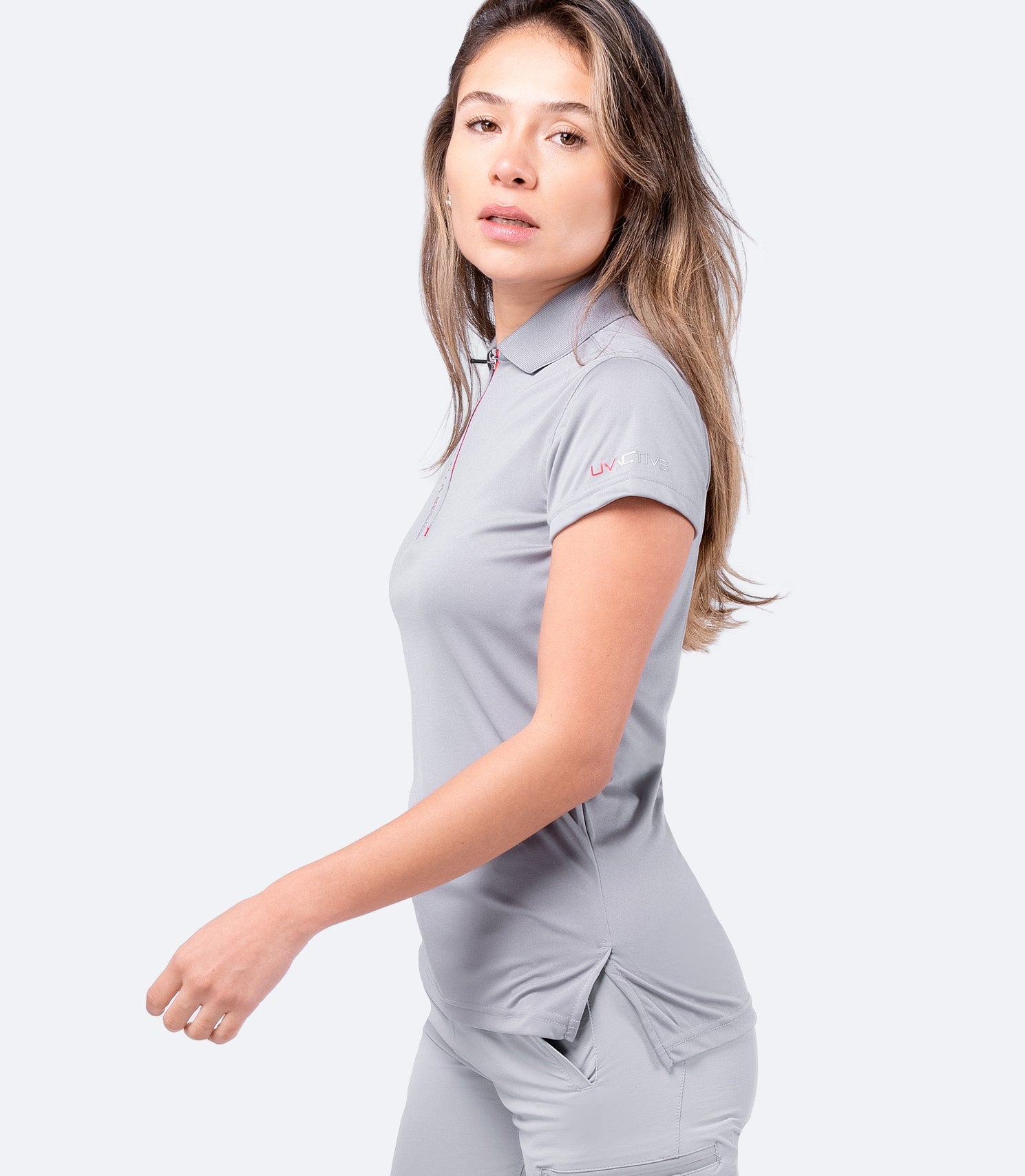 Womens UVActive Zip Sports Polo - Grey