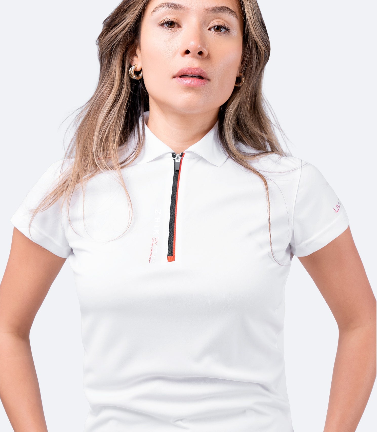 Womens UVActive Zip Sports Polo - White