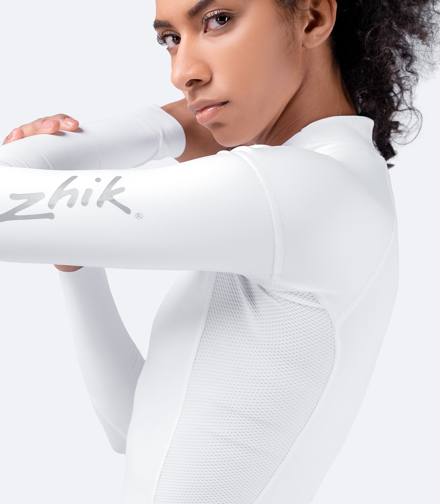 Womens White Eco Spandex Long Sleeve Top