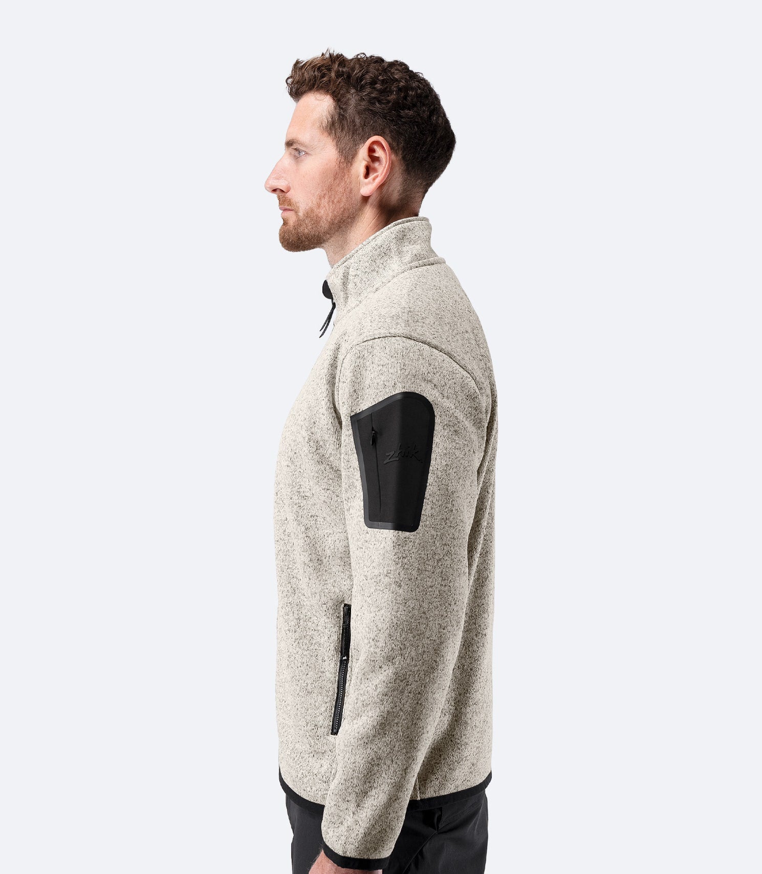 Mens Knit Fleece Jacket - Light Grey Marle