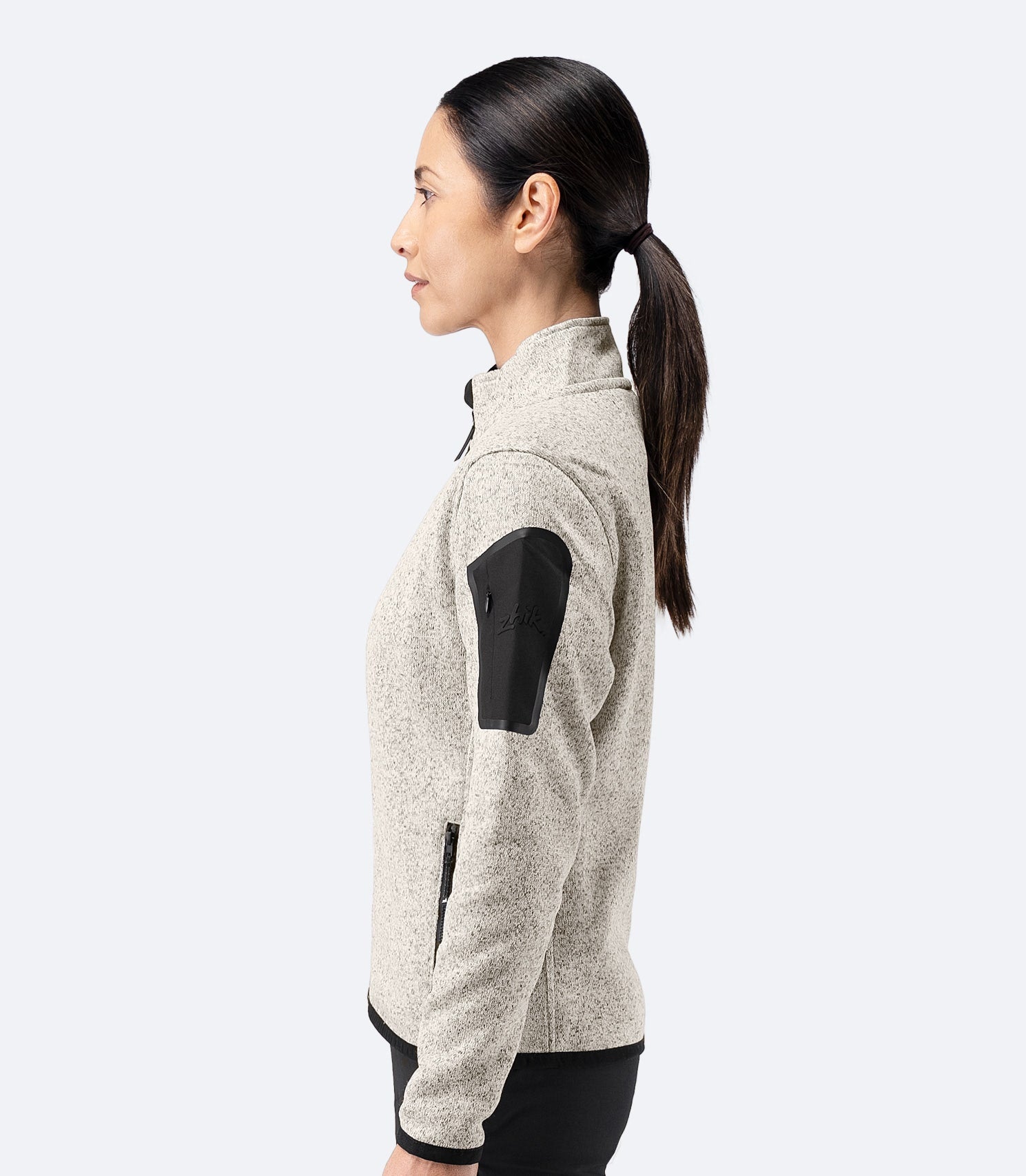 Womens Knit Fleece Jacket - Light Grey Marle