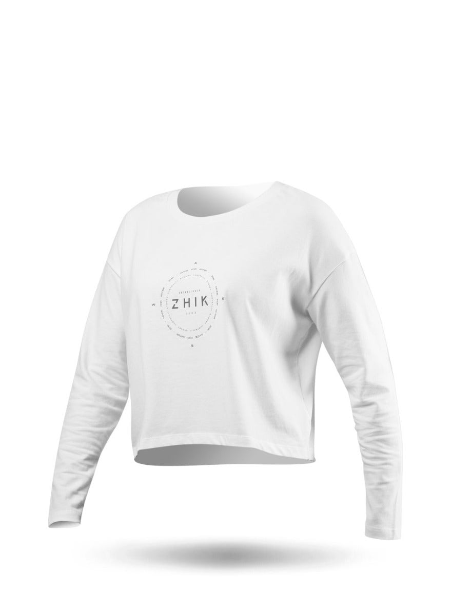 Womens Compass Print Long Sleeve Cotton Tee