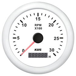 Kus omdr.tæller diesel 0-3000 0.5-250 med time.hvid 12/24v ø