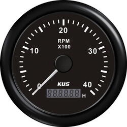 Kus omdr.tæller diesel 0-4000 0.5-250 med time.sort 12/24v ø
