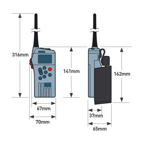 Ocean Signal SafeSea V100 GMDSS VHF Radio m. "headset stik", Ekstra Batteri og Ladestation 720S-00632