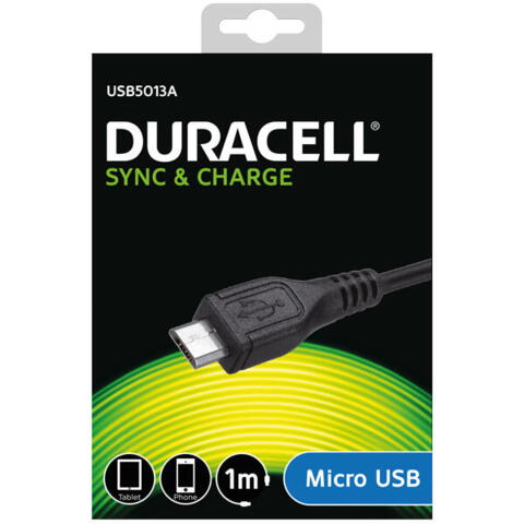 Duracell usb til micro usb kabel, 1m (sort)