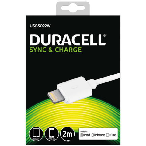 Duracell usb til lightning kabel, 2m (hvid)