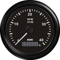 Kus omdr.tæller med timetæller sort benzin 0-4000 1.-10p 12/