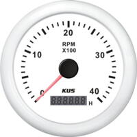 Kus omdr.tæller med timetæller hvid benzin 0-4000 1.-10p 12/