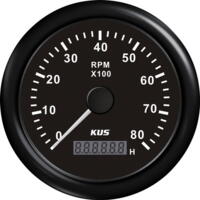 Kus omdr.tæller med timetæller sort benzin 0-8000 1.-10p 12/