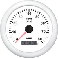 Kus omdr.tæller benzin 0-8000 1.-10p med timet.hvid 12/24v ø